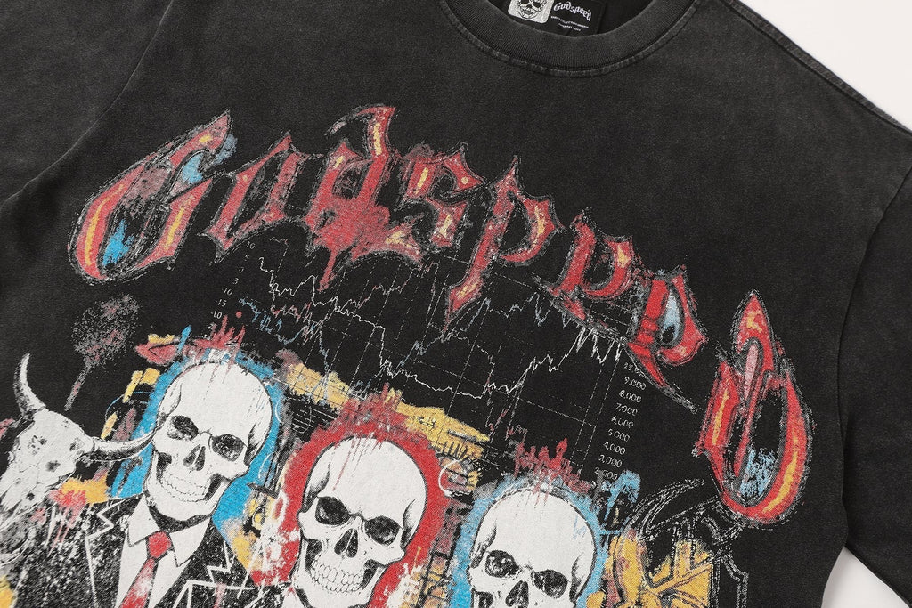 Godspeed Washed Black Skull Car Graphic T-Shirt ¡ª detail
