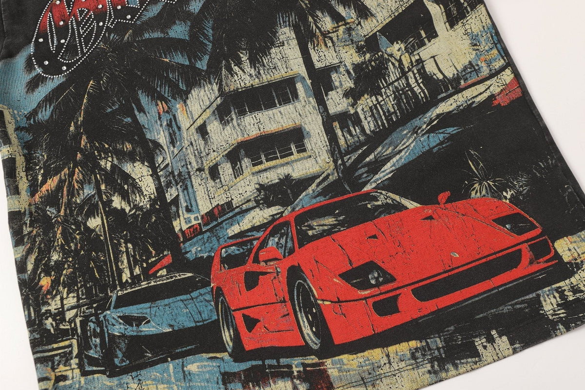 Godspeed Car & Building Graphic Studded-Sleeve T-Shirt ¡ª detail