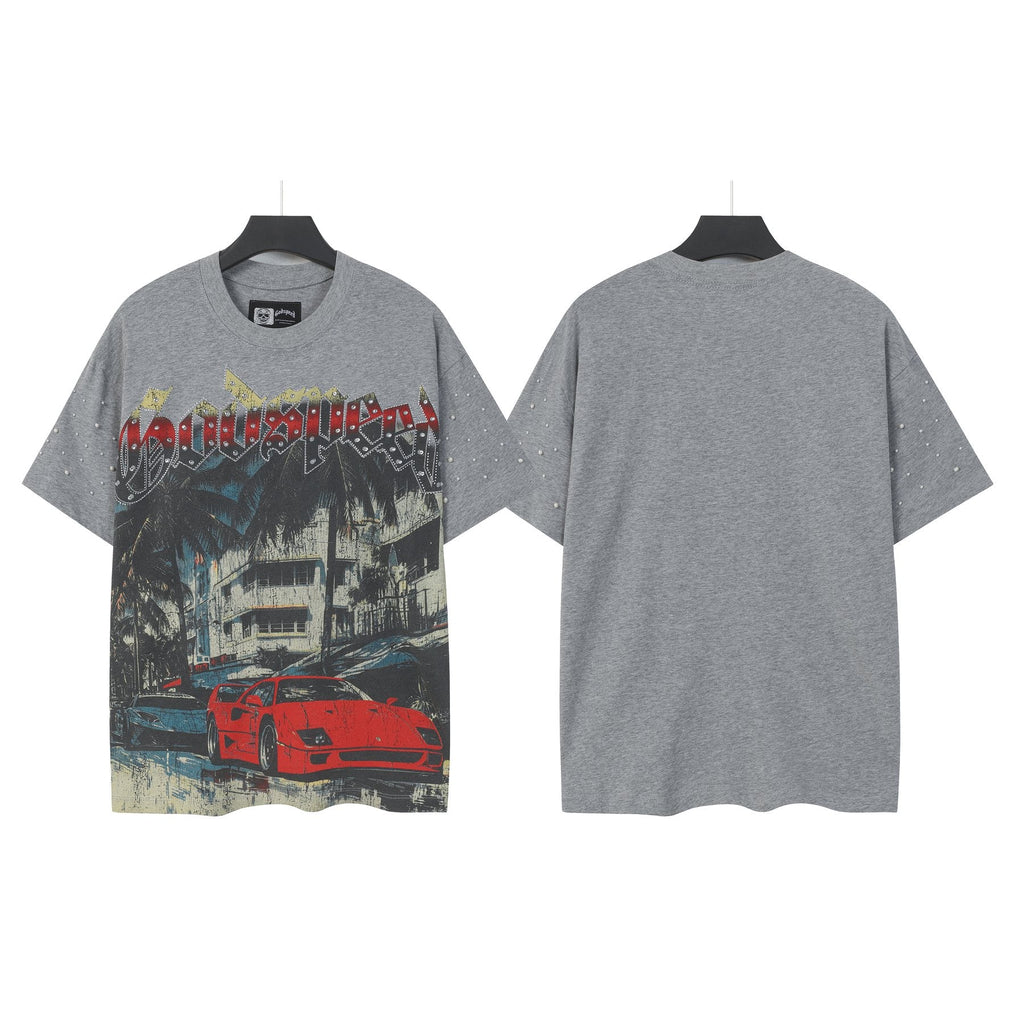 Godspeed Car & Building Graphic Studded-Sleeve T-Shirt ¡ª front
