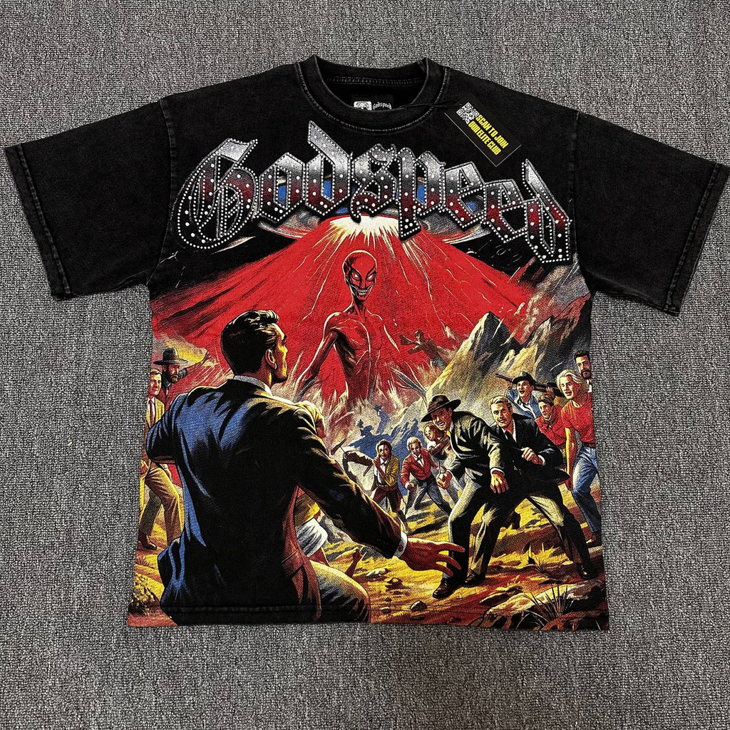 Godspeed Alien Graphic Washed Black T-Shirt ¡ª hero