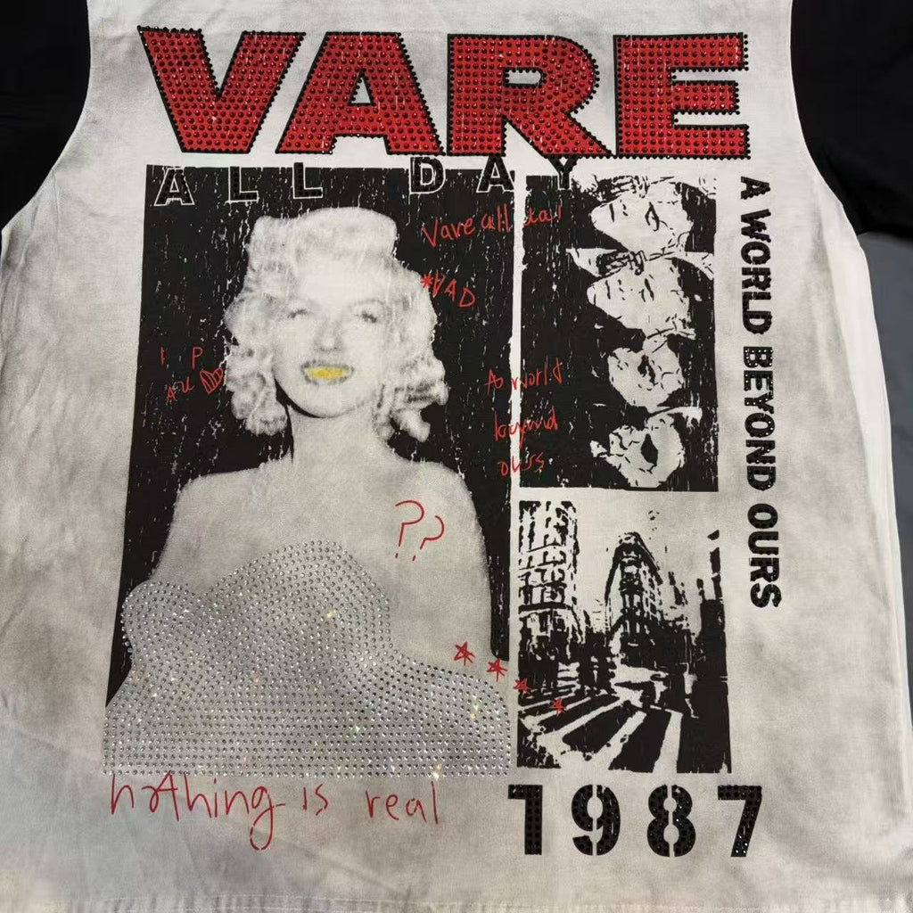 VARE ALL DAY Washed Contrast-Sleeve Graphic T-Shirt ¡ª detail