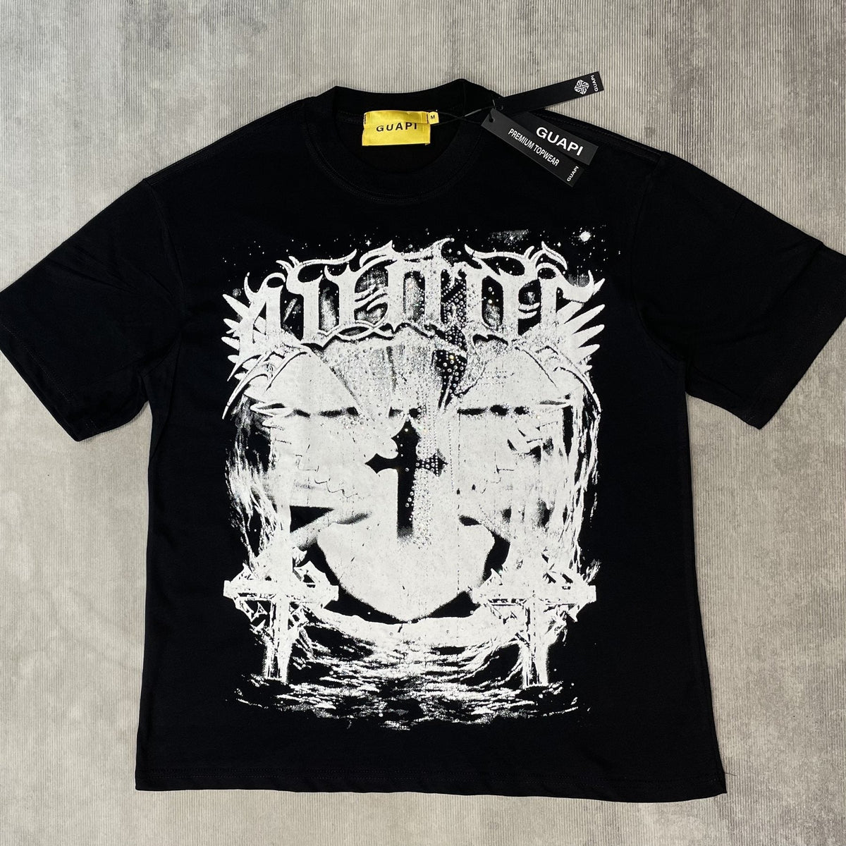 GUAPI Distressed Rhinestone Graphic T-Shirt ¡ª front
