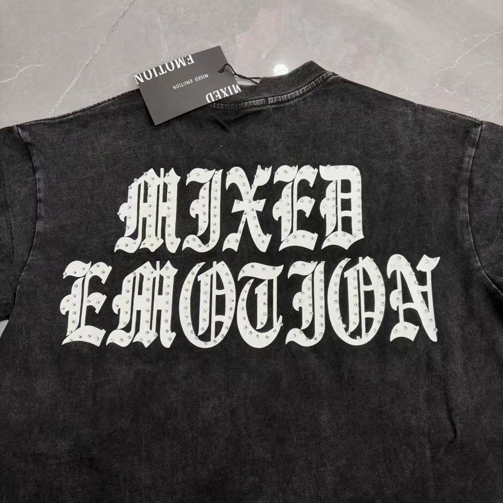 MIXED EMOTION Rhinestone Graphic Acid-Wash T-Shirt ¡ª detail