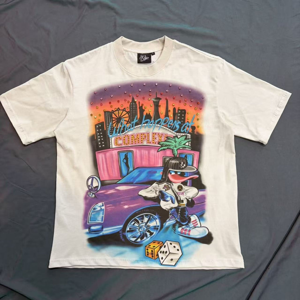 TRIPLE SEVENS Cream Rhinestone Graphic Short-Sleeve T-Shirt ¡ª front