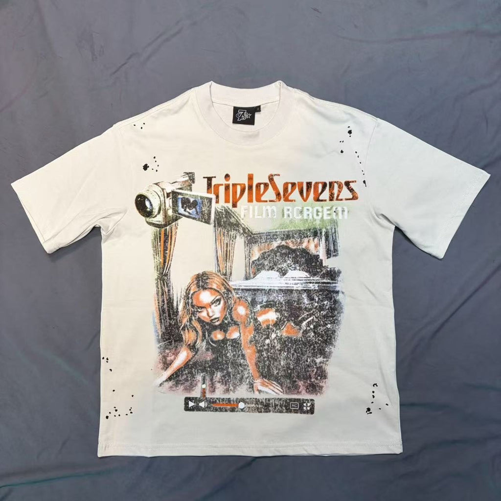 TRIPLE SEVENS Cream Front & Back Graphic T-Shirt ¡ª front