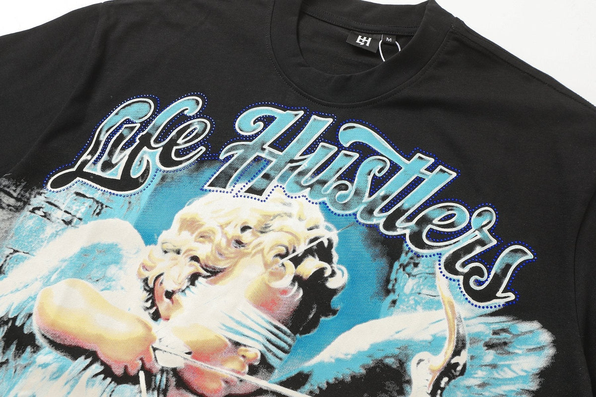 Life Hustlere Blue & White Graphic Black T-Shirt ¡ª detail