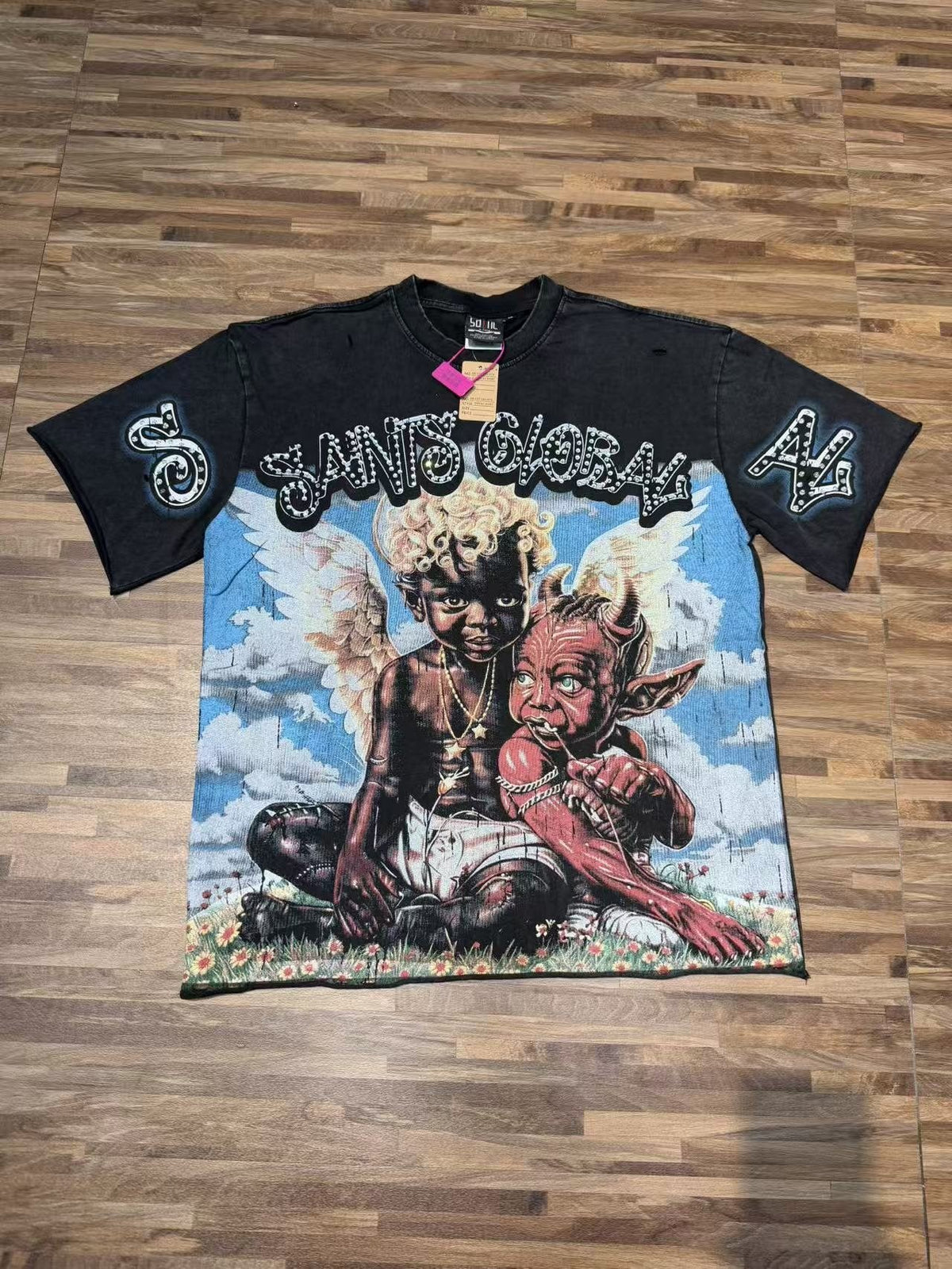 SAINT Washed Black Global Graphic T-Shirt ¡ª front