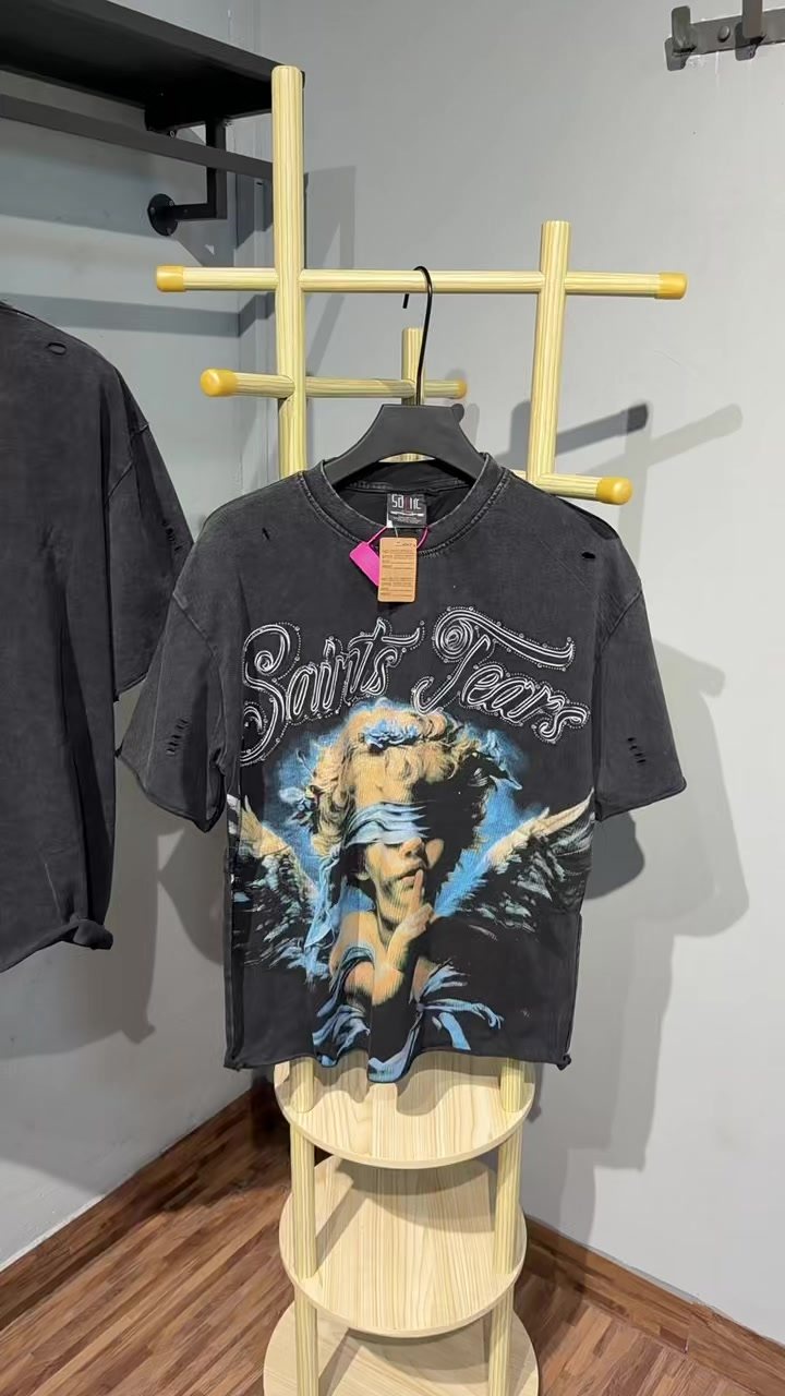 SAINT Angel Graphic Washed Black T-Shirt ¡ª context