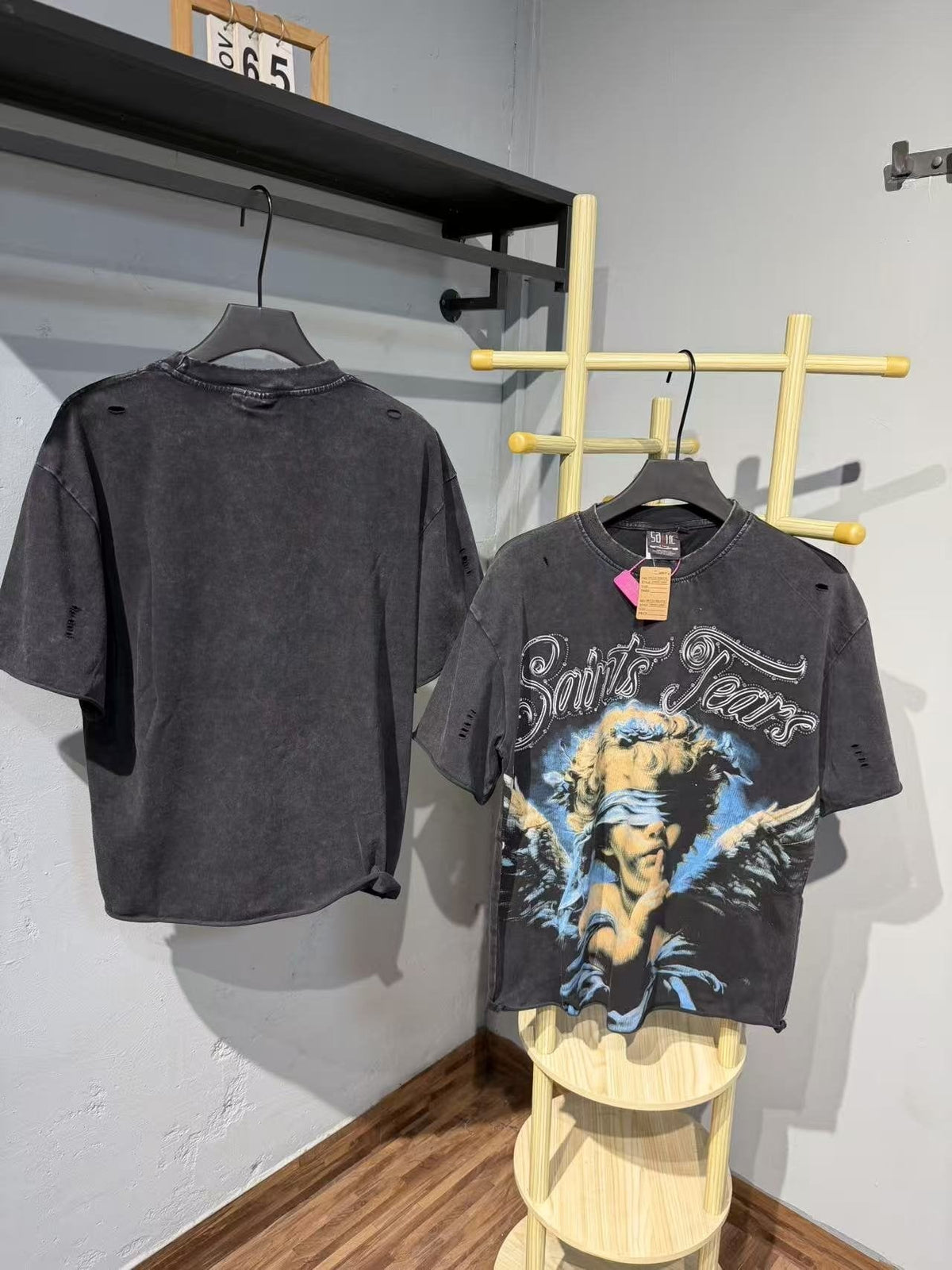 SAINT Angel Graphic Washed Black T-Shirt ¡ª context