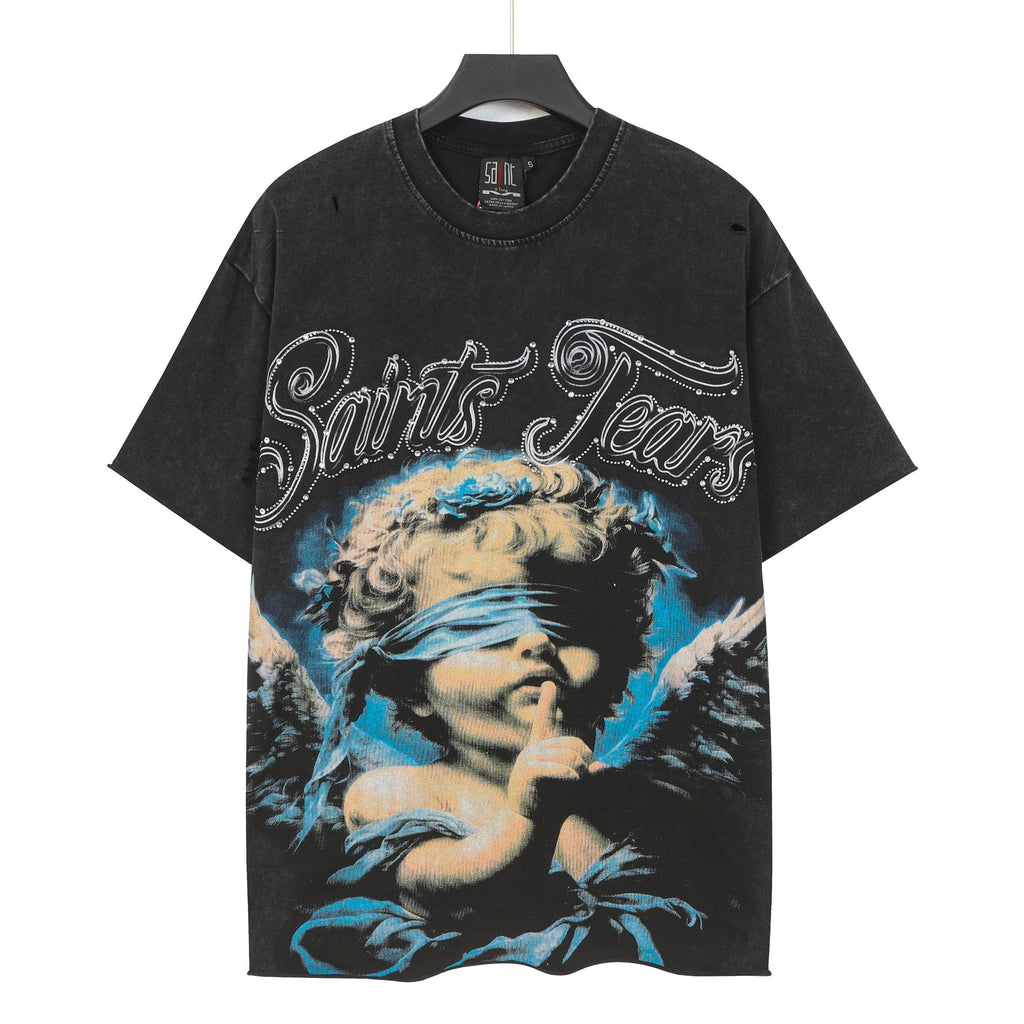 SAINT Angel Graphic Washed Black T-Shirt ¡ª hero