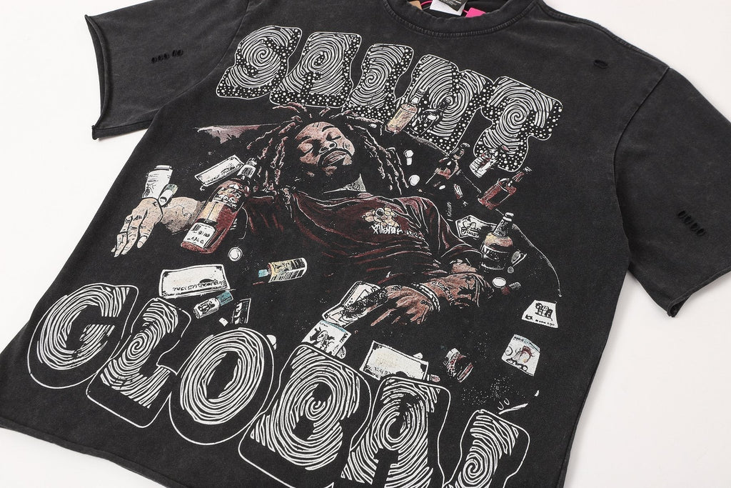 SAINT Free Alcohol Washed Black Graphic T-Shirt ¡ª detail
