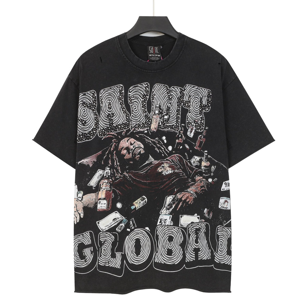 SAINT Free Alcohol Washed Black Graphic T-Shirt ¡ª front