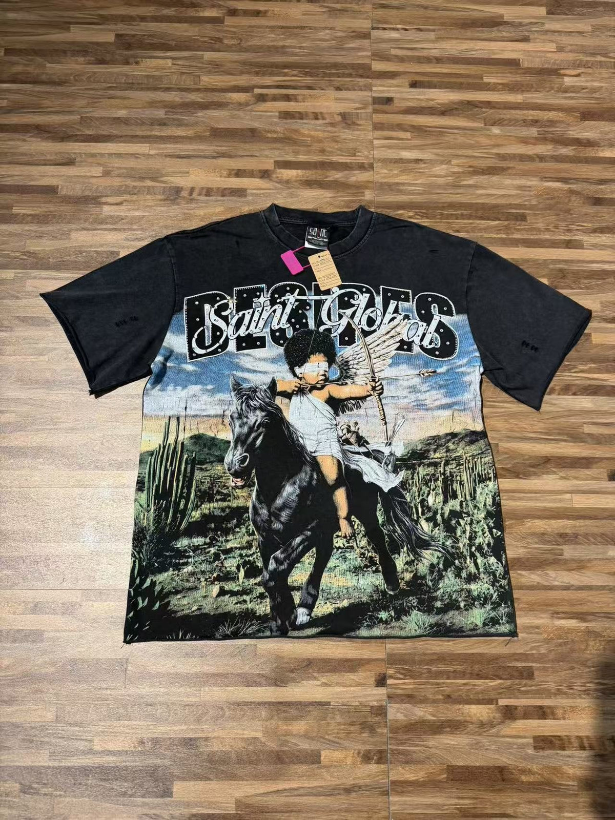 SAINT Rider & De Ores Graphic Washed Black T-Shirt ¡ª front