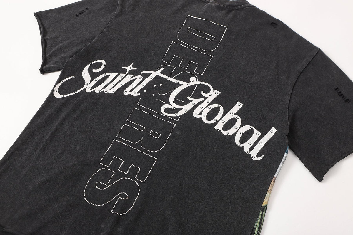 SAINT Rider & De Ores Graphic Washed Black T-Shirt ¡ª detail