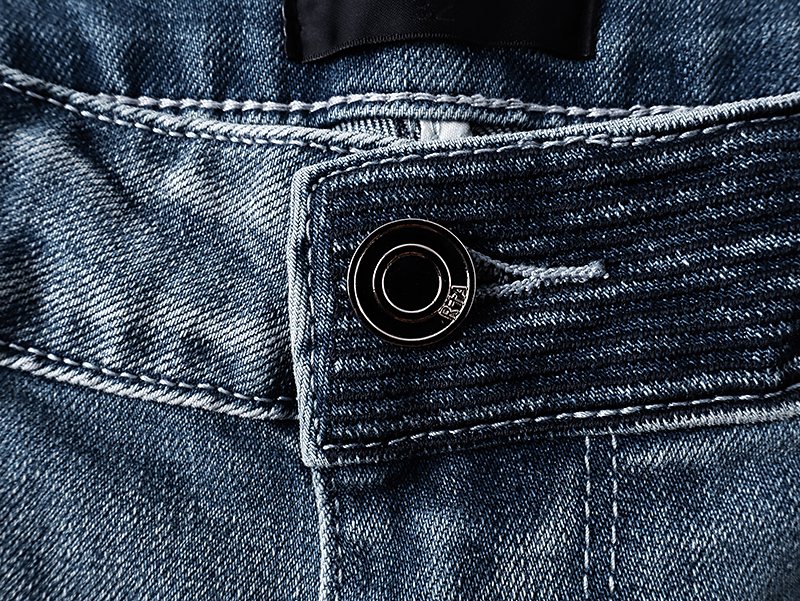 R+A Light Blue Paint-Splatter Patchwork Jeans ¡ª detail