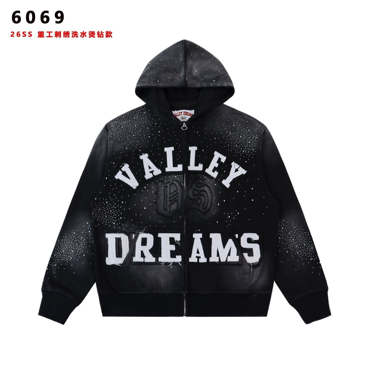 Valley Dreams Washed Rhinestone Zip Hoodie ¡ª front