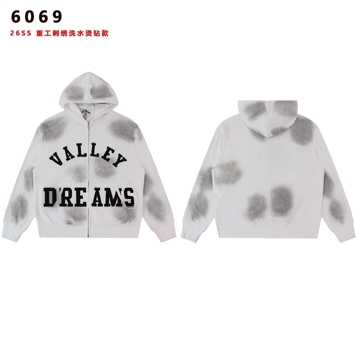 Valley Dreams Washed Rhinestone Zip Hoodie ¡ª front