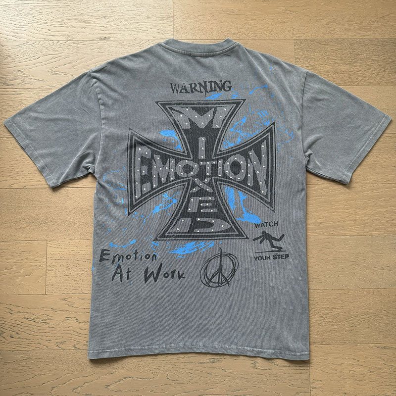 MIXED EMOTION Washed Gray Rhinestone Graphic T-Shirt ¡ª back