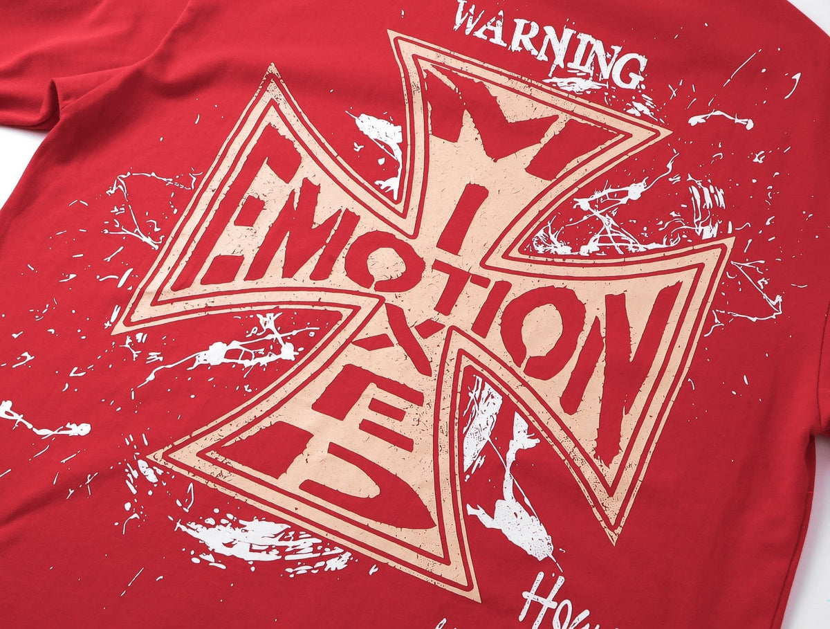 MIXED EMOTION Washed Red Front & Back Graphic T-Shirt ¡ª detail