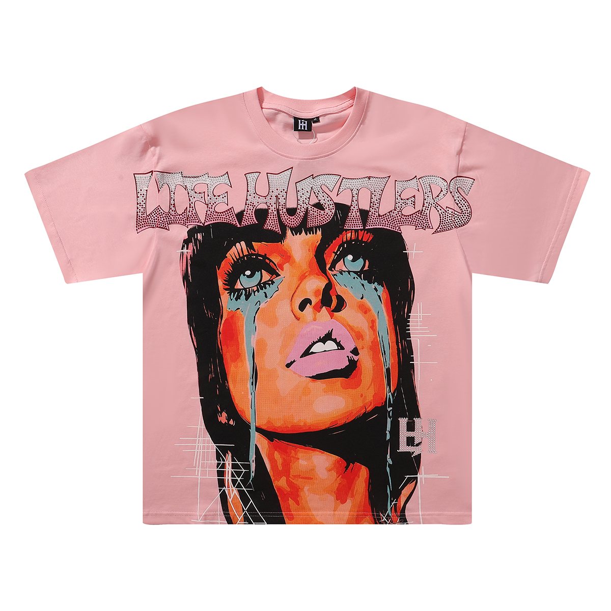 Life Hustlere Crying Woman Rhinestone Graphic T-Shirt ¡ª hero