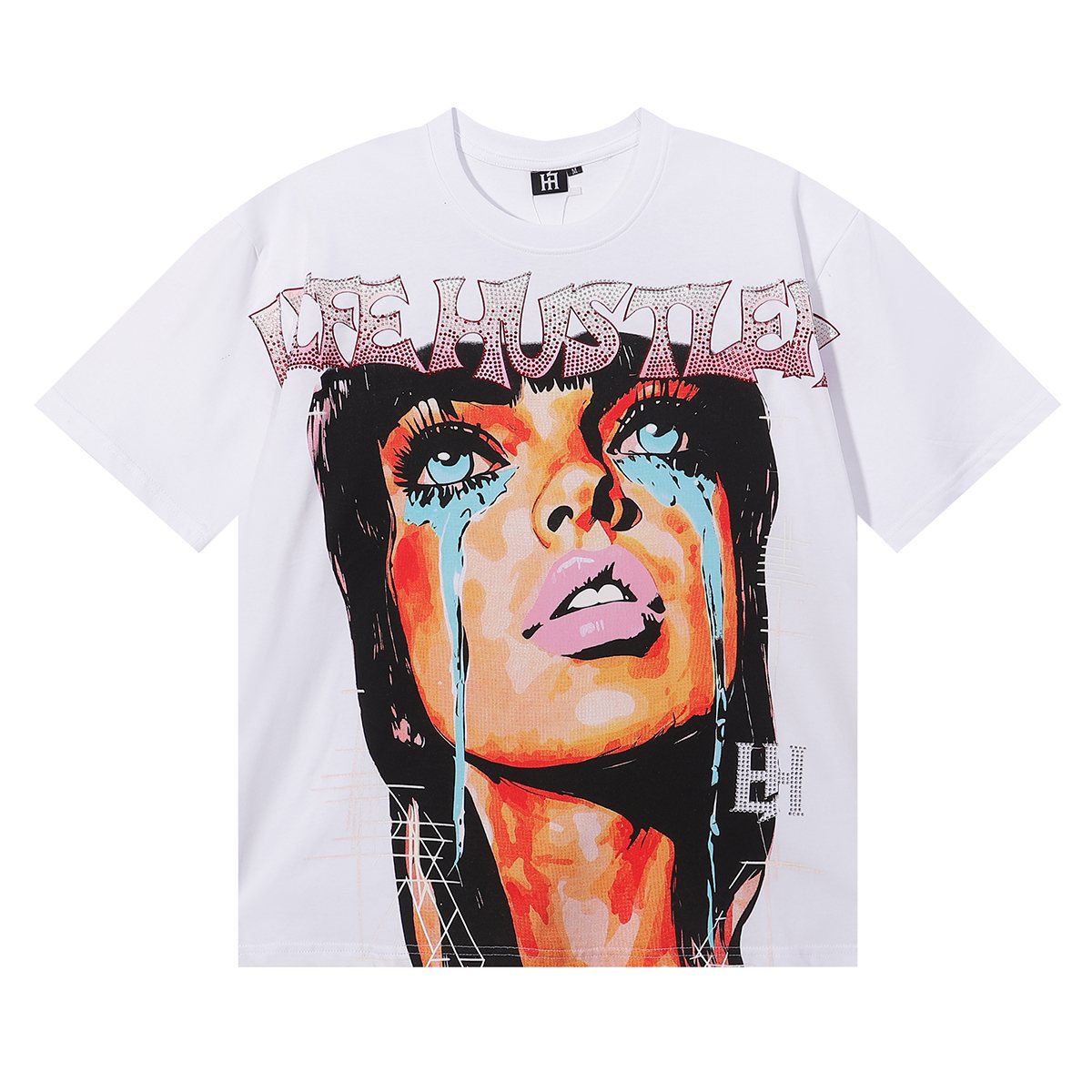 Life Hustlere Crying Woman Rhinestone Graphic T-Shirt ¡ª front