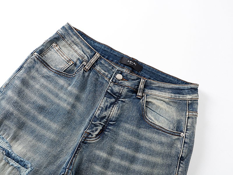 AMIRI Light Blue Distressed Letter Graphic Jeans ¡ª detail