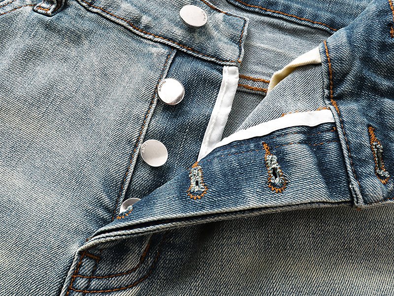 AMIRI Light Blue Distressed Denim Shorts ¡ª detail