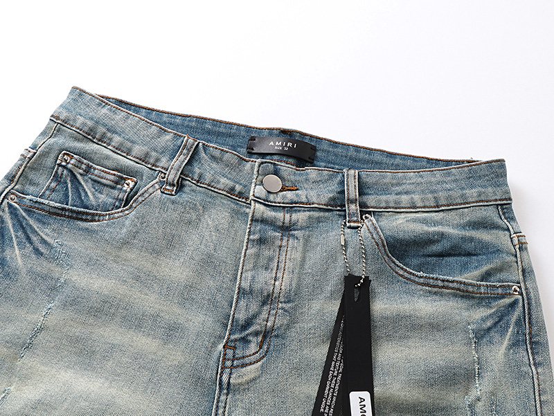 AMIRI Light Blue Distressed Denim Shorts ¡ª detail