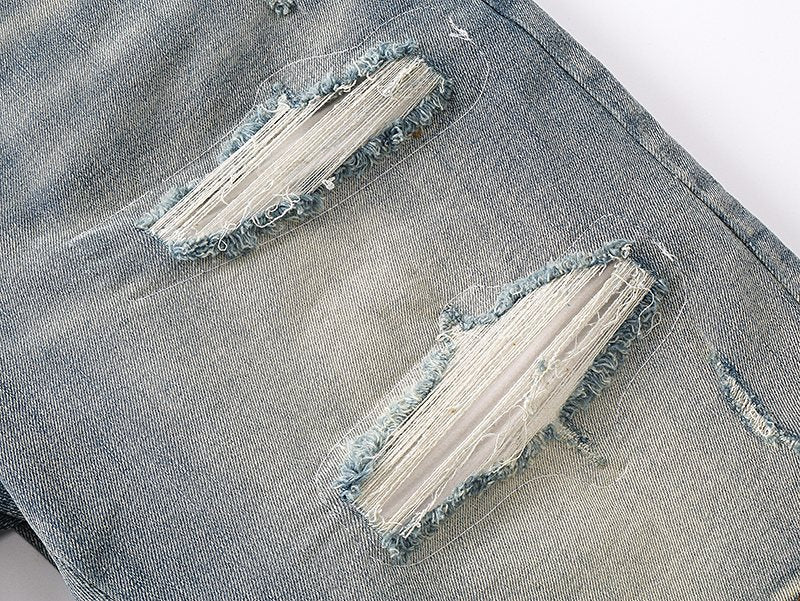 AMIRI Light Blue Distressed Denim Shorts ¡ª detail