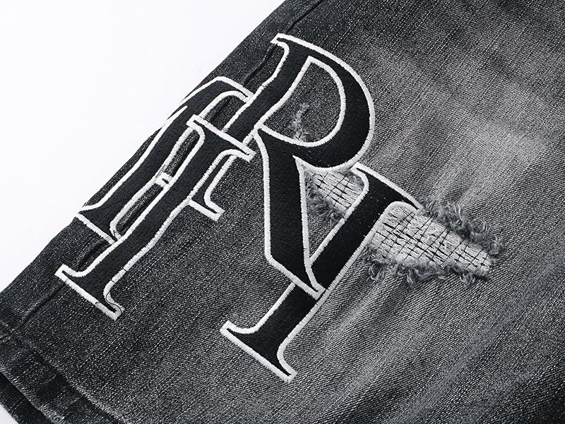 AMIRI Collegiate Graphic Denim Shorts - Black ¡ª detail