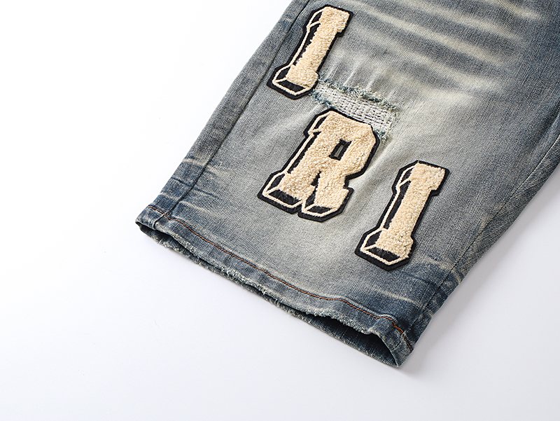 AMIRI Light Blue Letter Patch Denim Shorts ¡ª detail