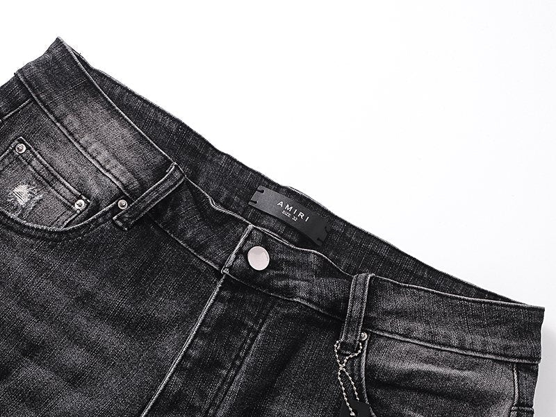 AMIRI Washed Black Embroidered Denim Shorts ¡ª detail