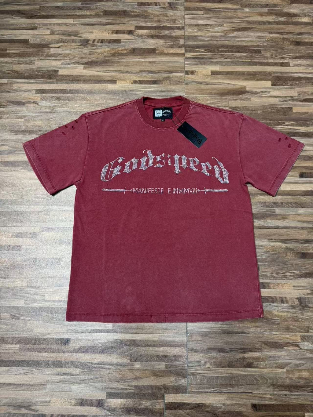 Godspeed Washed Rhinestone Graphic T-Shirt ¡ª front