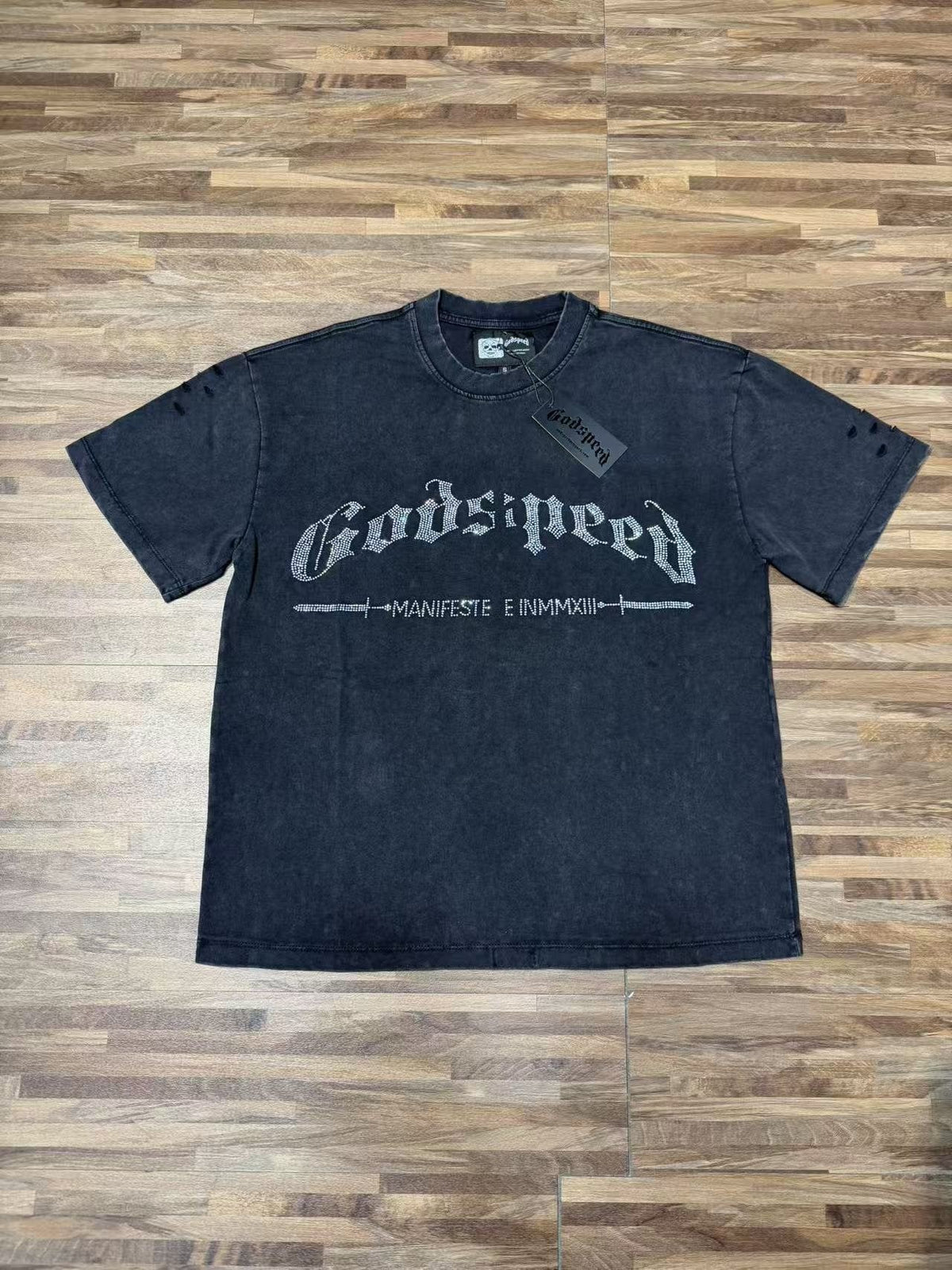 Godspeed Washed Rhinestone Graphic T-Shirt ¡ª front