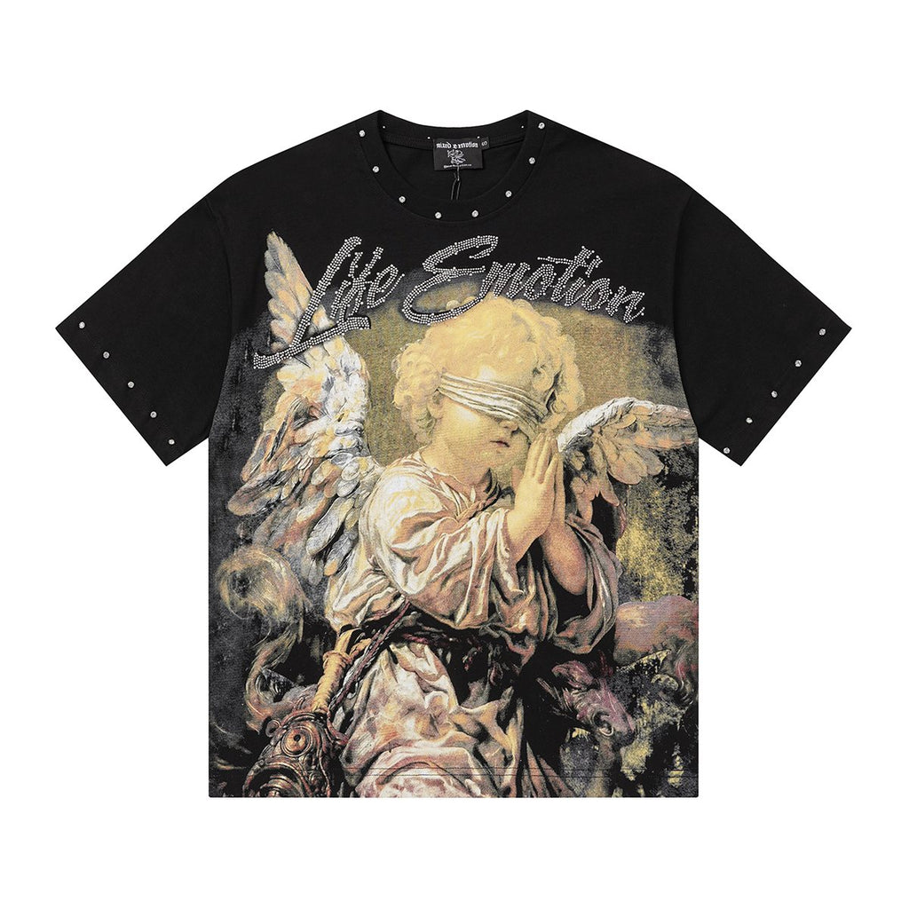 MIXED EMOTION Angel Graphic Studded-Trim T-Shirt ¡ª hero
