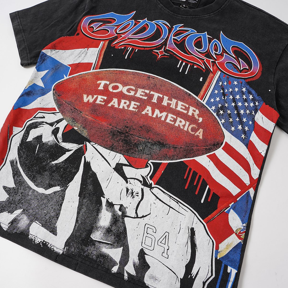 Godspeed Together We Are America Football Graphic T-Shirt ¡ª detail