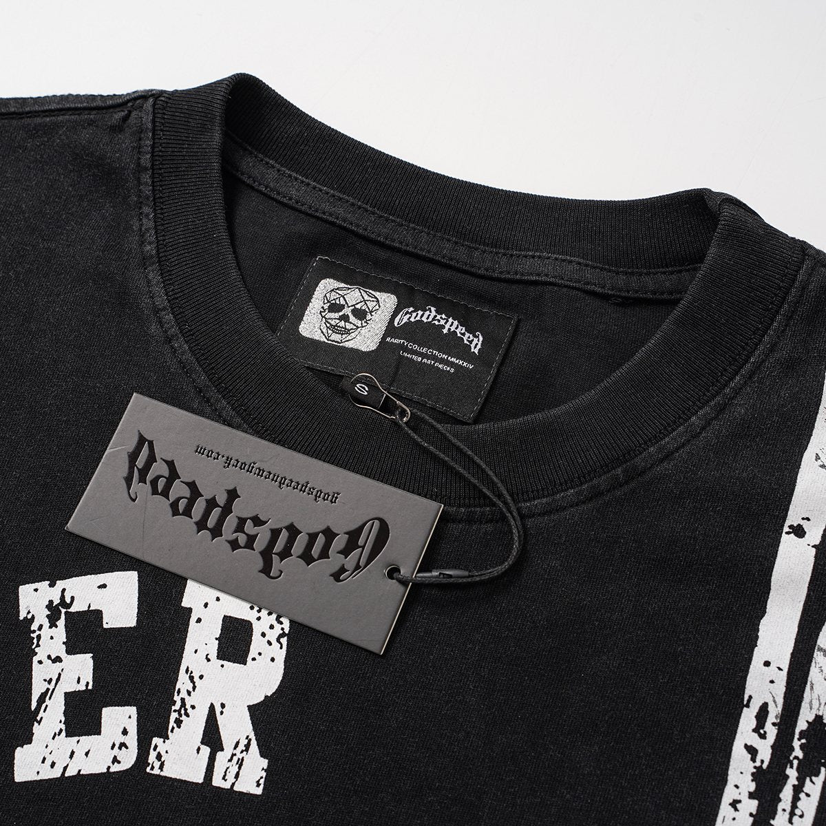 Godspeed Washed Black Distressed Graphic T-Shirt ¡ª neck_label