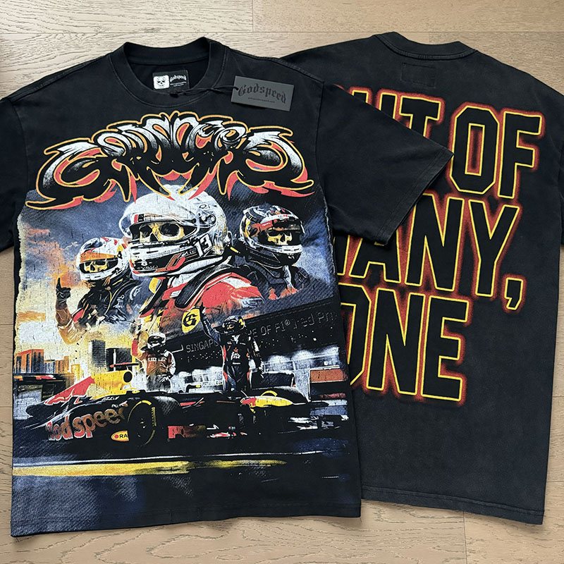 Godspeed Washed Black Racing Graphic T-Shirt ¡ª context