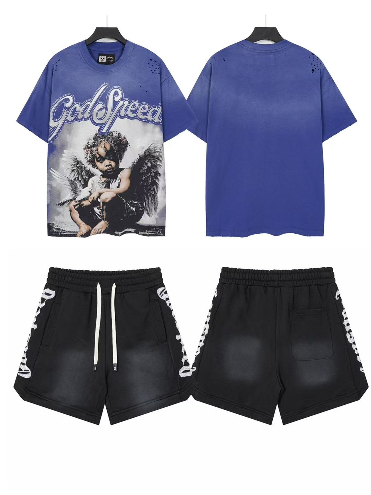 Godspeed Blue Angel Graphic T-Shirt & Black Shorts Set ¡ª front