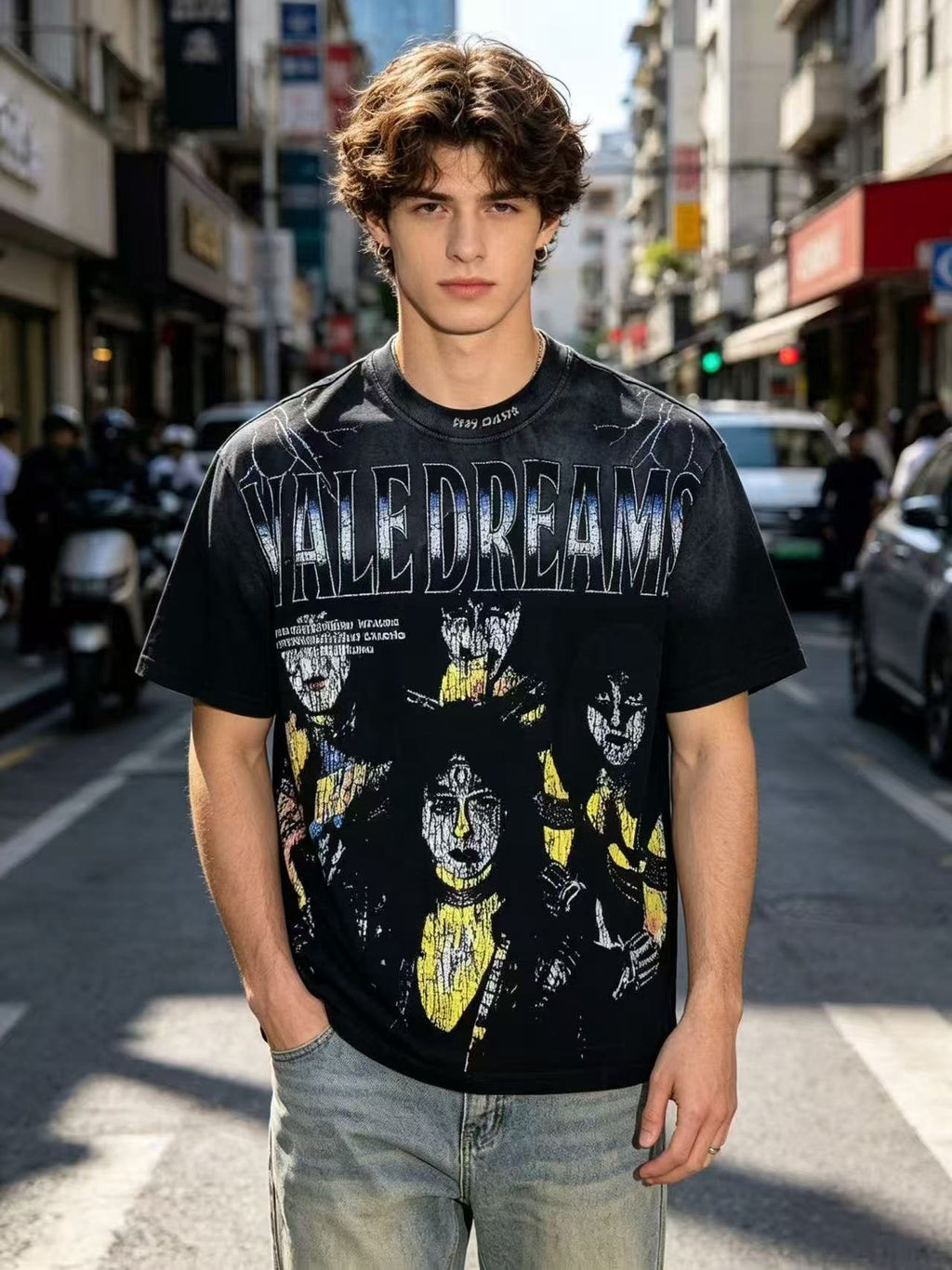 VALLEY Washed Black Graphic T-Shirt ¡ª model