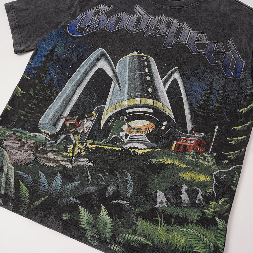 Godspeed Spaceship Graphic Washed Black T-Shirt ¡ª detail