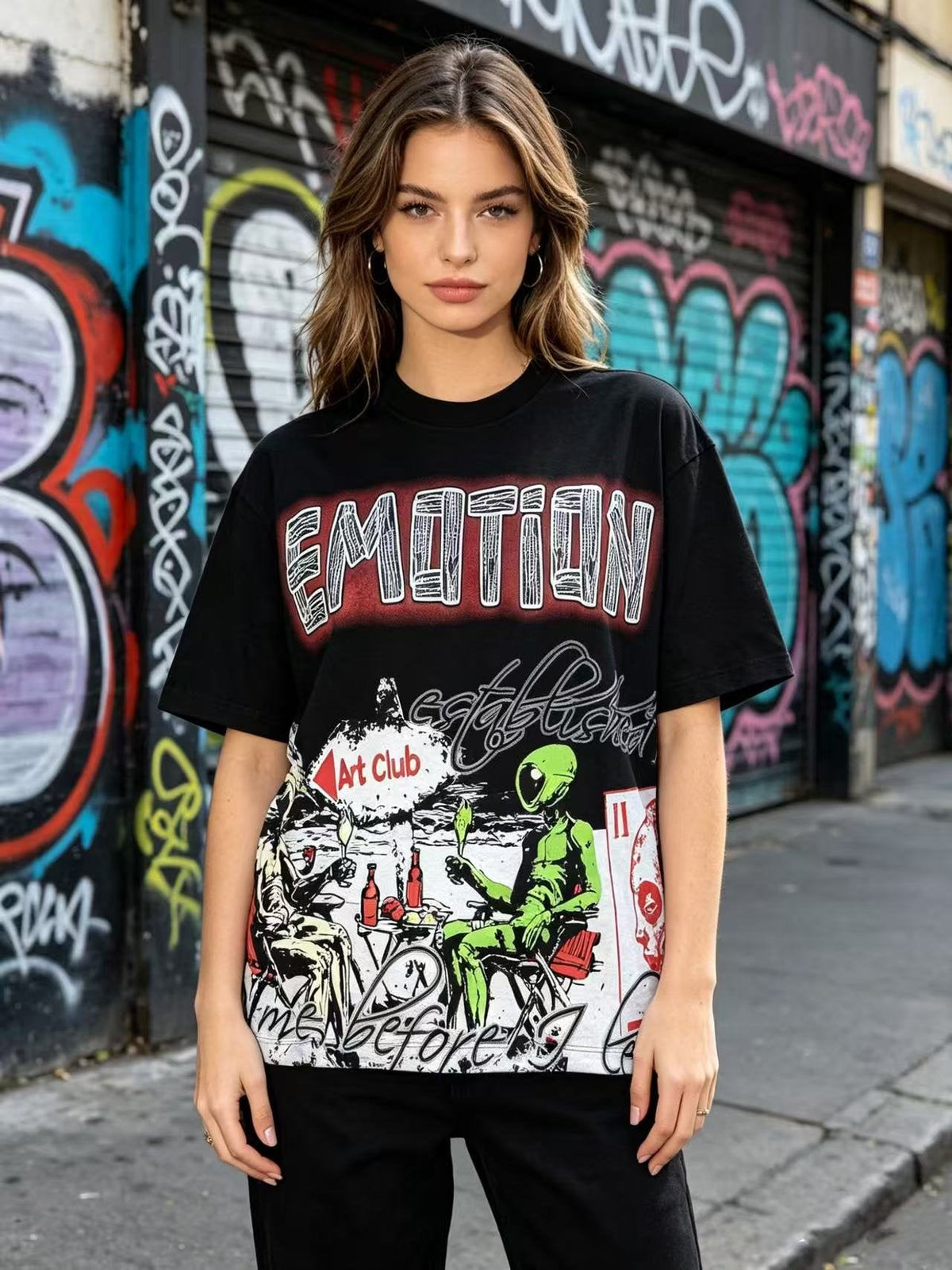 MIXED EMOTION Front and Back Graphic T-Shirt ¡ª model