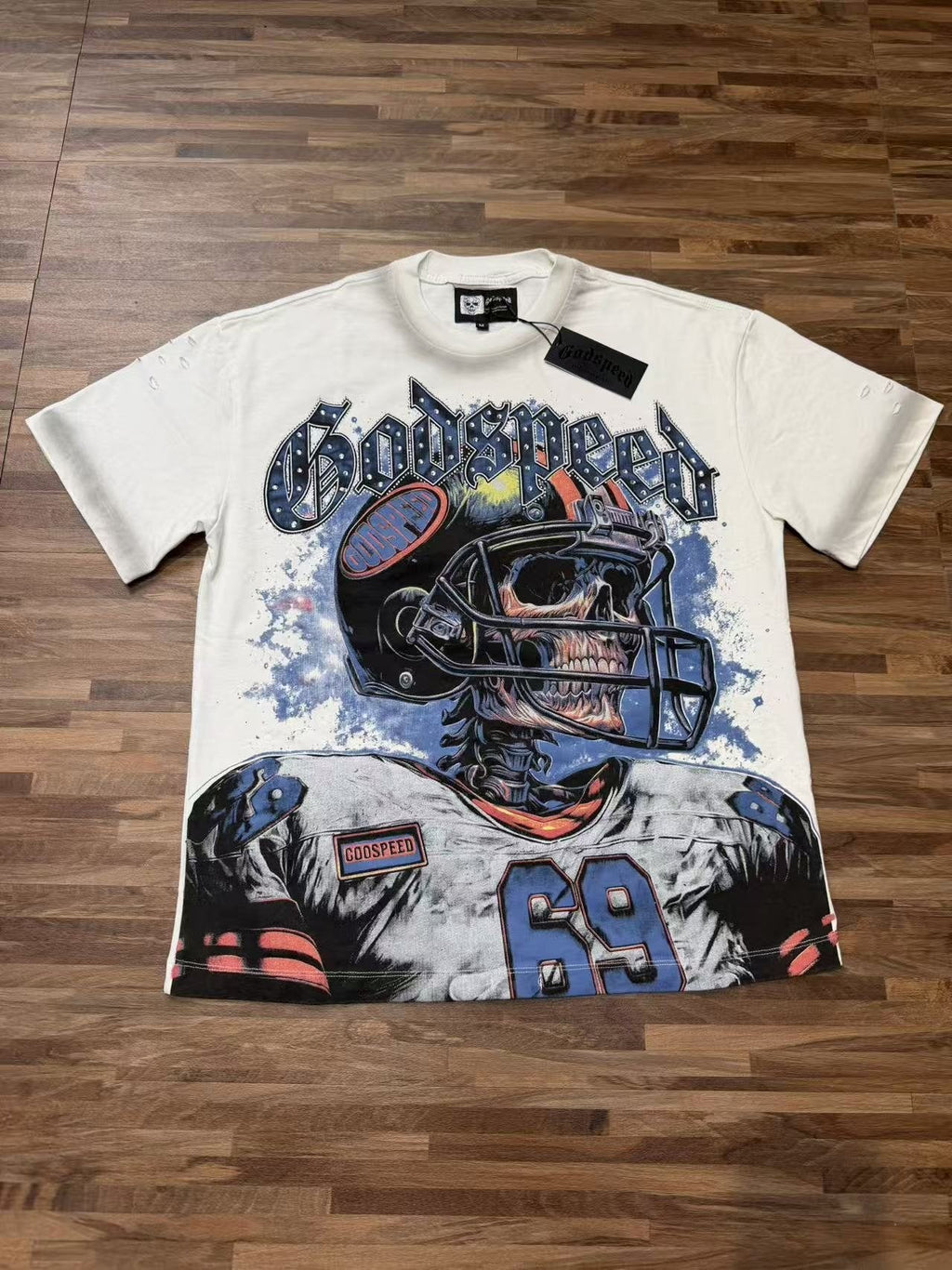 Godspeed Football Skull Graphic T-Shirt ¡ª front