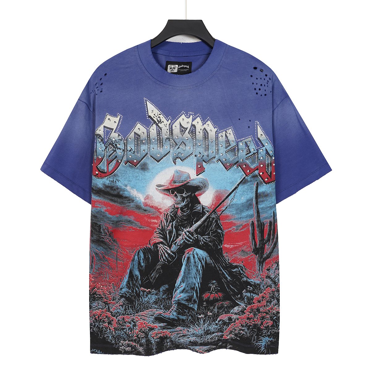 Godspeed Cowboy Skull Rhinestone-Style Short-Sleeve T-Shirt ¡ª front