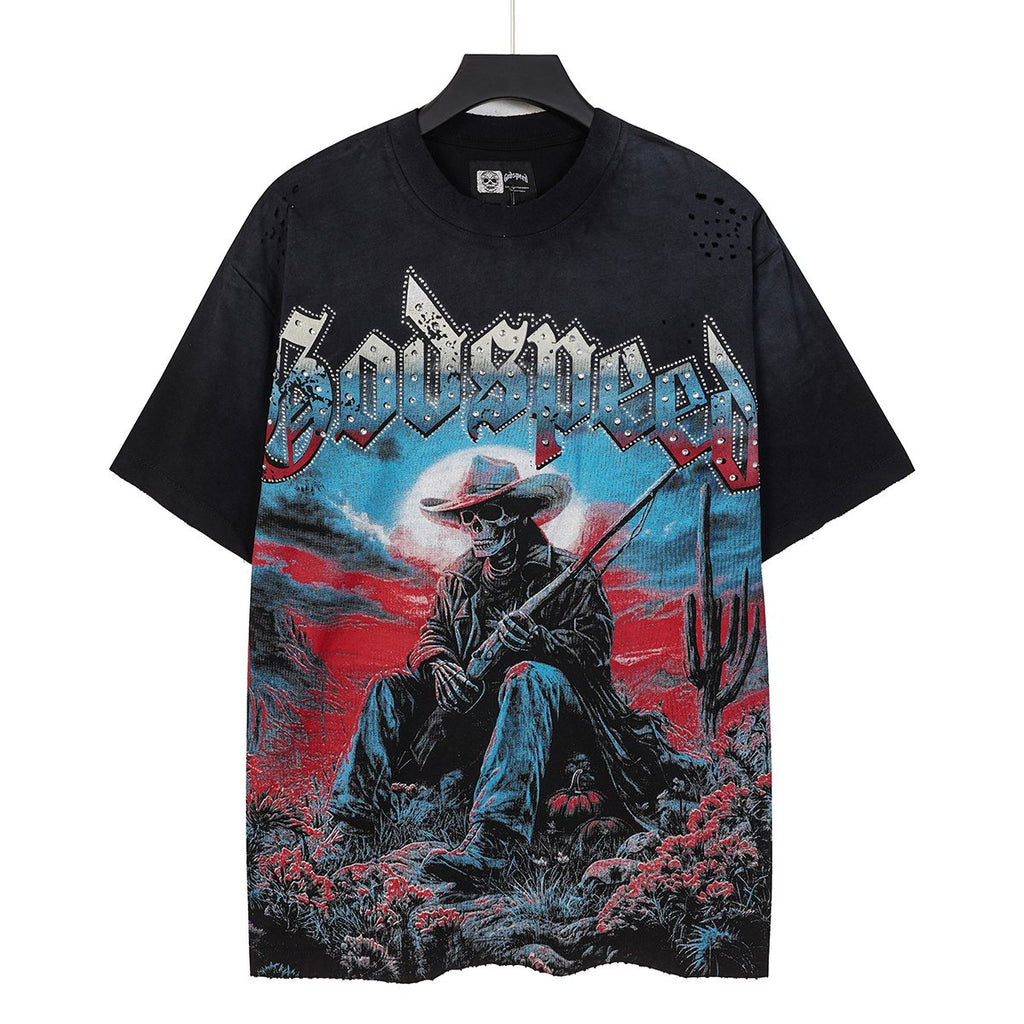 Godspeed Cowboy Skull Rhinestone-Style Short-Sleeve T-Shirt ¡ª hero