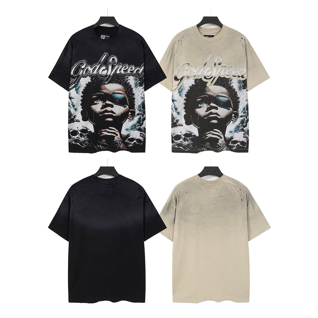 Godspeed Portrait Skull Distressed Short-Sleeve T-Shirt ¡ª comparison