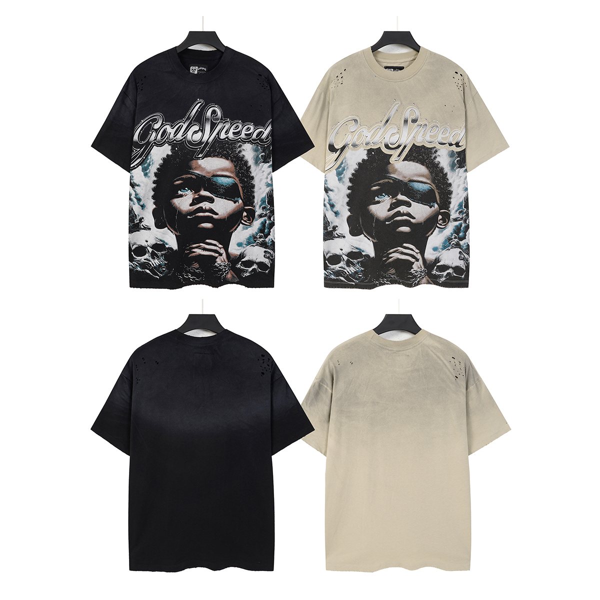 Godspeed Portrait Skull Distressed Short-Sleeve T-Shirt ¡ª comparison