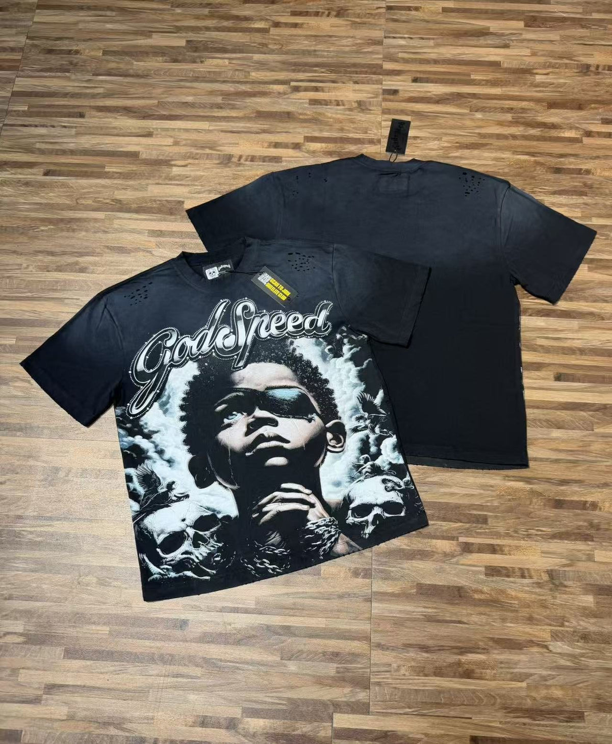 Godspeed Portrait Skull Distressed Short-Sleeve T-Shirt ¡ª context