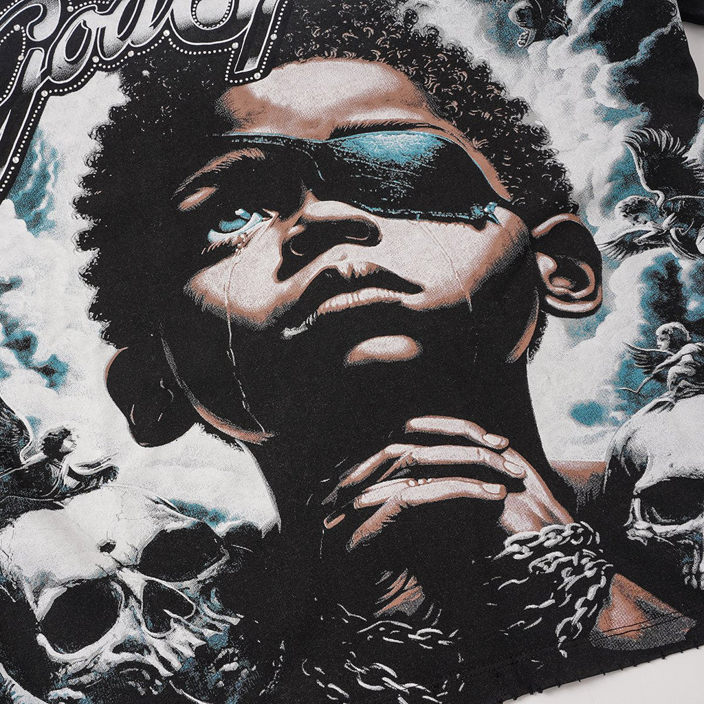 Godspeed Portrait Skull Distressed Short-Sleeve T-Shirt ¡ª detail