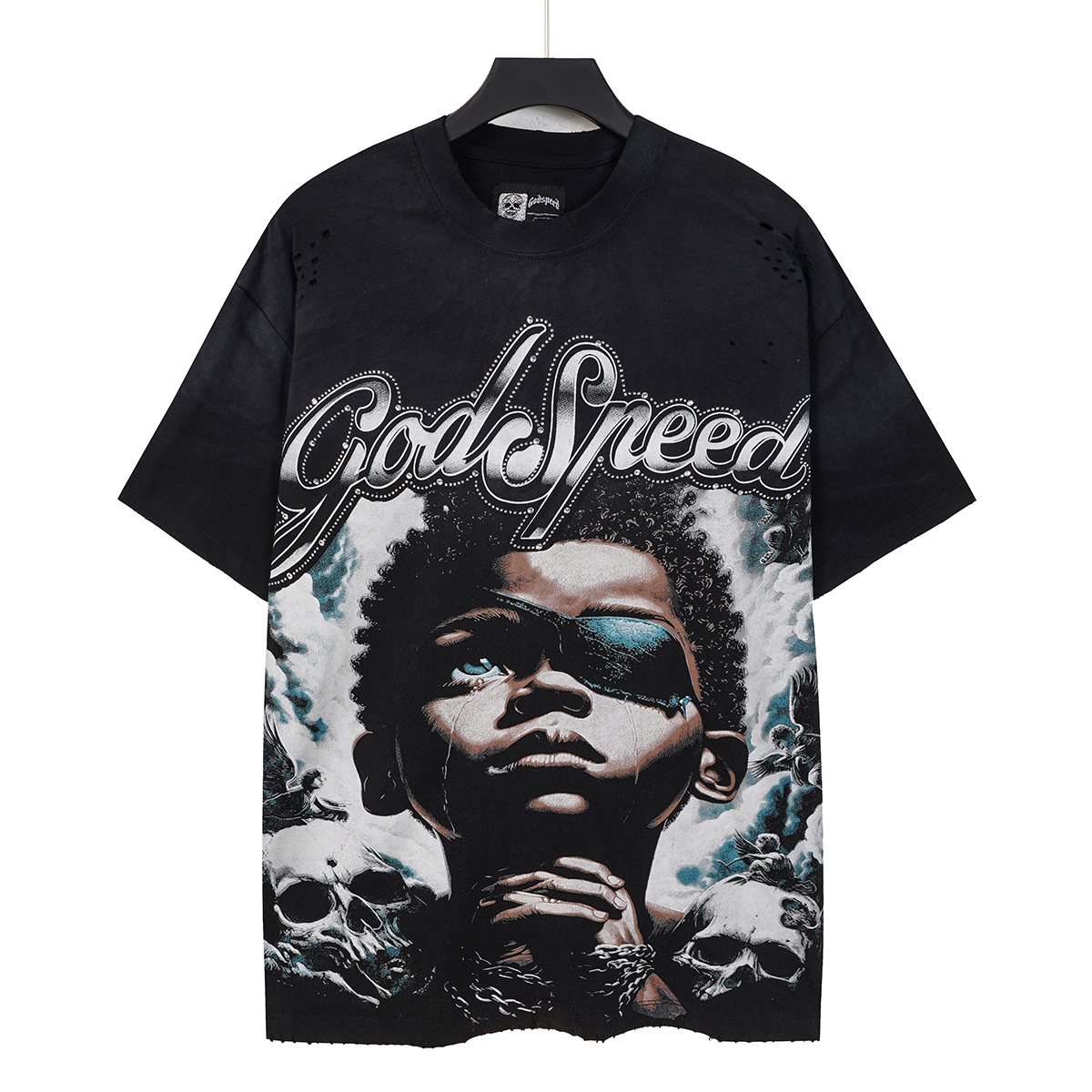 Godspeed Portrait Skull Distressed Short-Sleeve T-Shirt ¡ª front